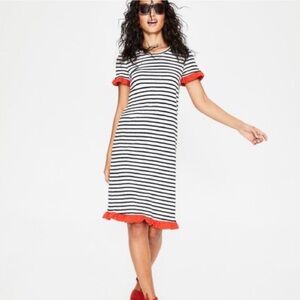 Boden Emily Jersey 100% Cotton Black Orange Striped Size 2